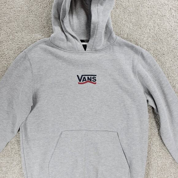 Vans Off The Wall Hoodie Youth L Gray Spell Out‎ Logo Kangaroo Pouch Pullover - Picture 1 of 15